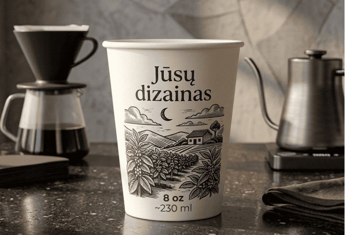 Dvisieniai popieriniai puodeliai su logotipu