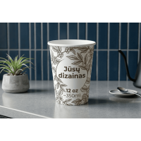 Vienasieniai popieriniai puodeliai su spauda, 12oz (~350ml)