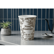 Vienasieniai popieriniai puodeliai su spauda, 12oz (~350ml)