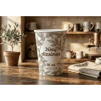 Vienasieniai popieriniai puodeliai su spauda, 16oz (~450ml)